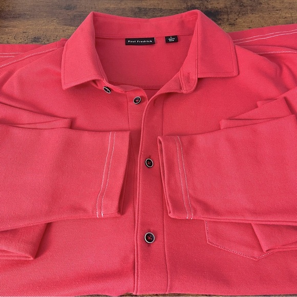 Paul Fredrick Men's Burgundy Cotton Blend Button Front Polo Size L - Picture 6 of 10